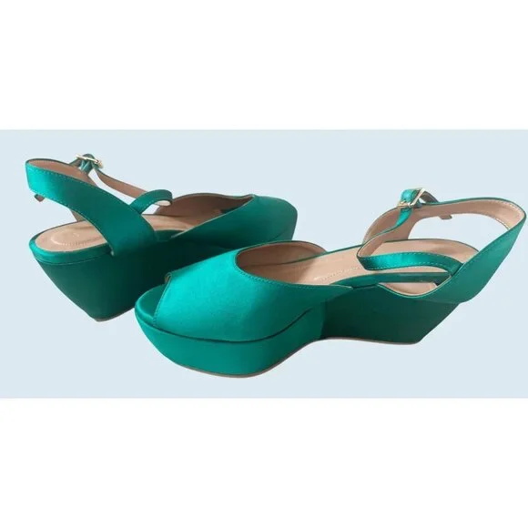 MARNI Emerald Green Satin Platform Peep Toe Ankle Strap Sandal Sz 9 - Picture 5 of 8